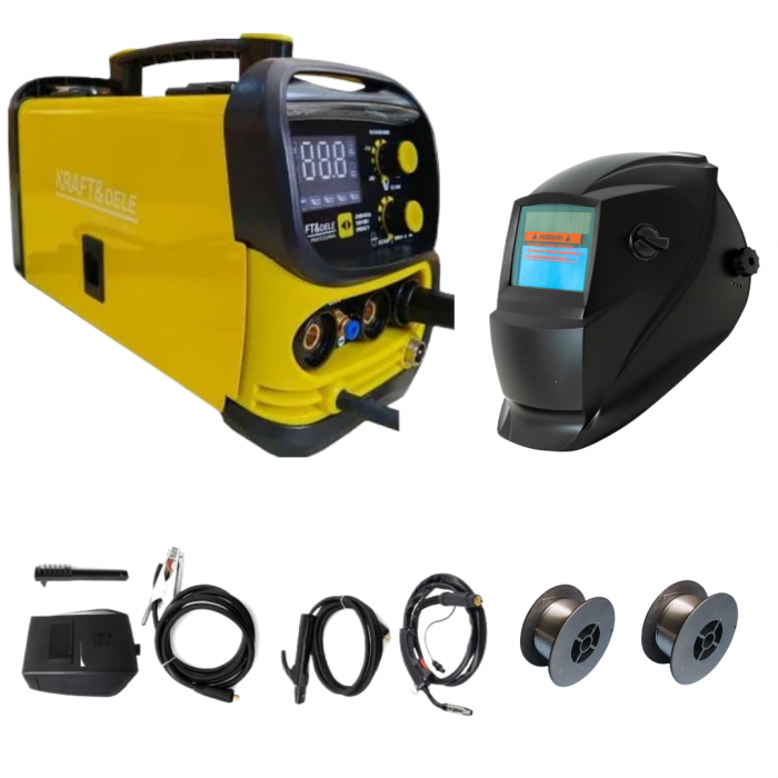 Aparat, invertor sudura MIG MMA TIG 220A sarma flux fara gaz + 2 role sarma + masca cu inchidere automata(kd1882-02) [1]