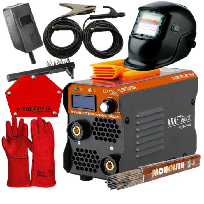 Aparat invertor sudura sudat 300 Amperi + masca de sudura + manusi + magnet + electrozi (KD1870+V75207+RSZ+KD1153+KD1896) [1]