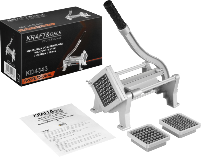 Aparat manual pentru taiat cartofi și legume cutter pentru cartofi prajiti, lame interschimbabile, constructie din Inox și aluminiu (KD4343) [3]