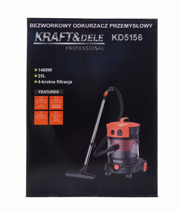 Aspirator industrial umed uscat 1400W rezervor 25L cu priza pentru unelte (KD5156) [3]