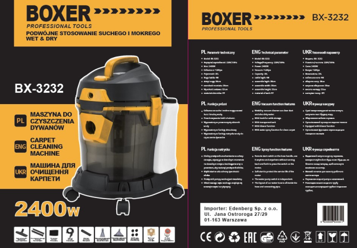 Aspirator multifunctional 2400W umed uscat cu spalare extractie curatare covor tapiterie (BX-3232) [7]