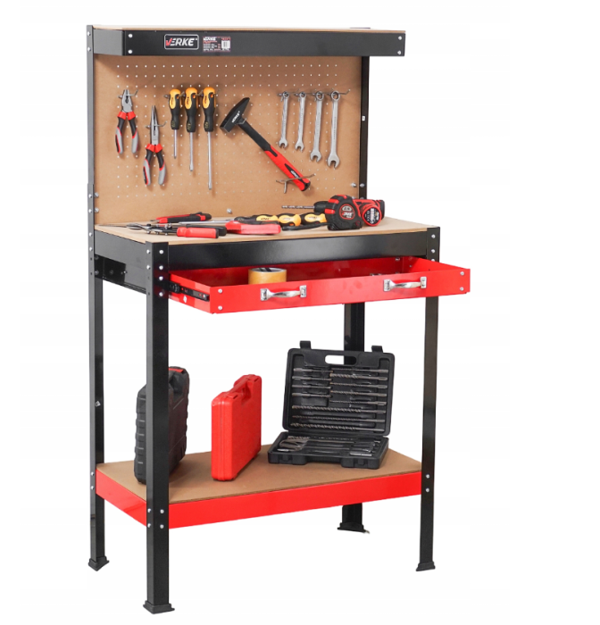 Banc de lucru metalic cu dulap extensibil, panou perforat si 10 carlige pentru scule (V83271) [12]