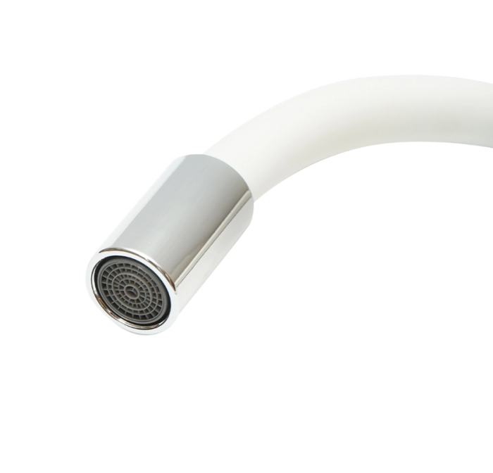 Baterie chiuveta bucatarie cu pipa flexibila, finisaj crom cu alb, stativ cu monocomanda, material aliaj zinc, accesorii incluse (DISPM67) [7]