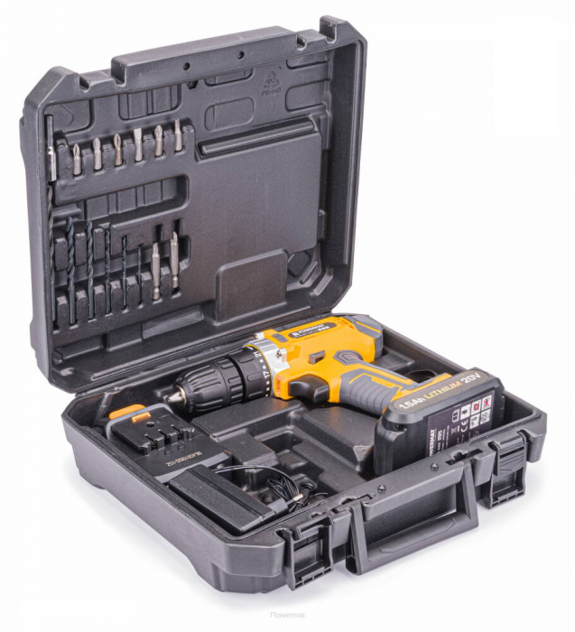 Masina, Aparat de gaurit, insurubat, Bormasina, Autofiletanta cu acumulator 20V 2 baterii + accesorii (PM0784) [3]