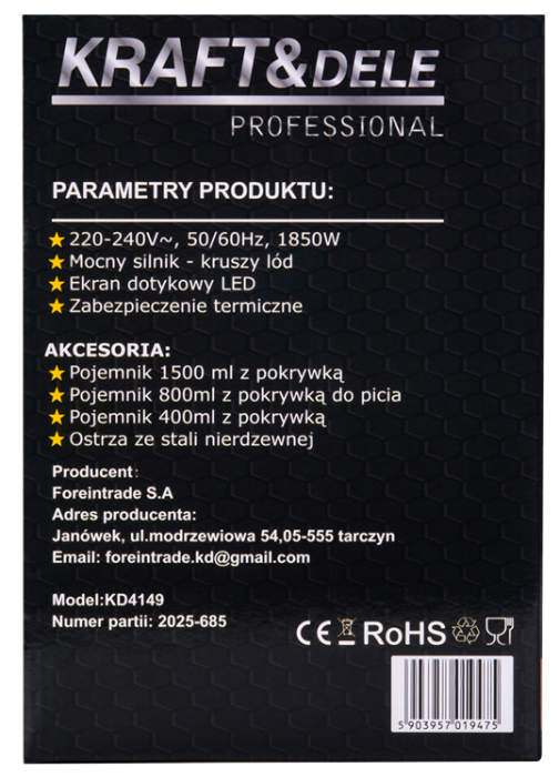 Blender cu recipiente, 1500 ml  800 ml  400 ml, 1850 W, (KD4149) [18]