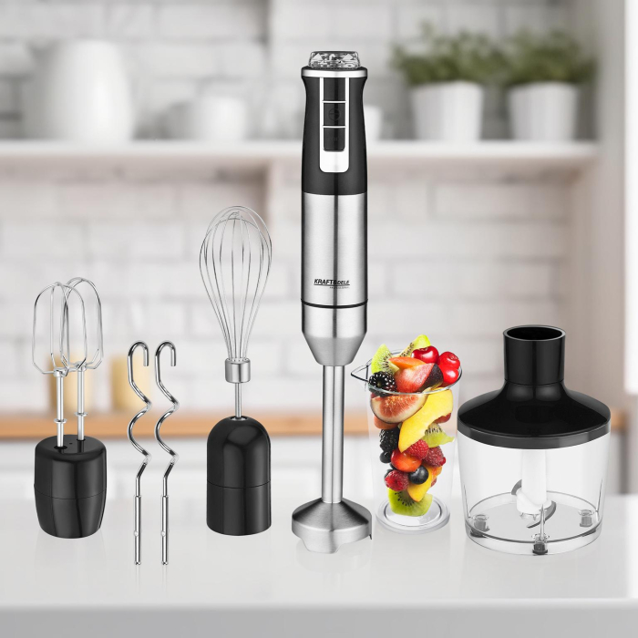 Blender de mana 1500W multifunctional cu doua trebe de viteza Turbo 2 lame otel inoxidabil tocator recipient + accesorii (KD4110) [2]