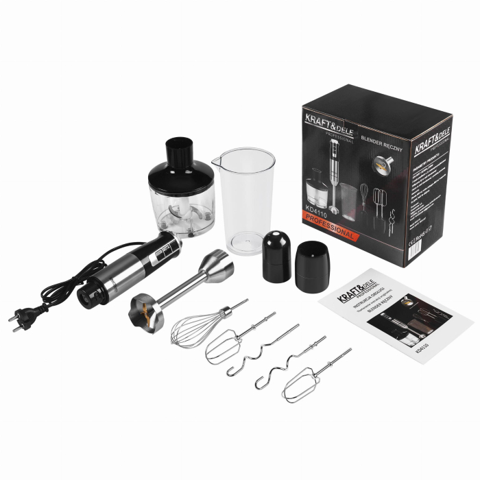 Blender de mana 1500W multifunctional cu doua trebe de viteza Turbo 2 lame otel inoxidabil tocator recipient + accesorii (KD4110) [8]