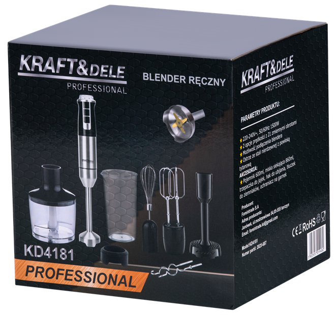 Blender de mana 1500W multifunctional cu doua trebe de viteza Turbo 4 lame otel inoxidabil tocator recipient + accesorii (KD4181) [18]