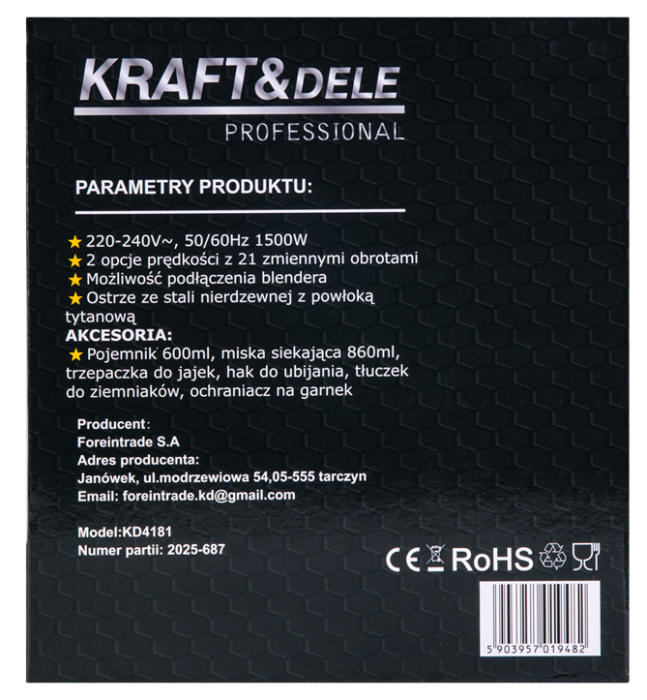 Blender de mana 1500W multifunctional cu doua trebe de viteza Turbo 4 lame otel inoxidabil tocator recipient + accesorii (KD4181) [19]