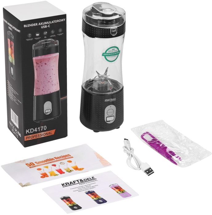 Blender portabil fara fir USB-C 380ML negru 2x3000mAh (KD4170) [2]