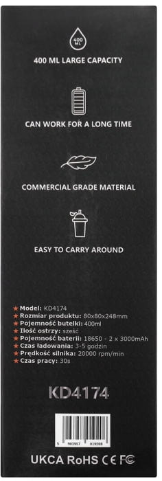 Blender portabil fara fir USB-C 400ML albastru 2x3000mAh (KD4174) [12]