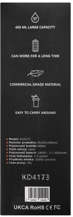 Blender portabil fara fir USB-C 400ML roz 2x3000mAh (KD4173) [11]