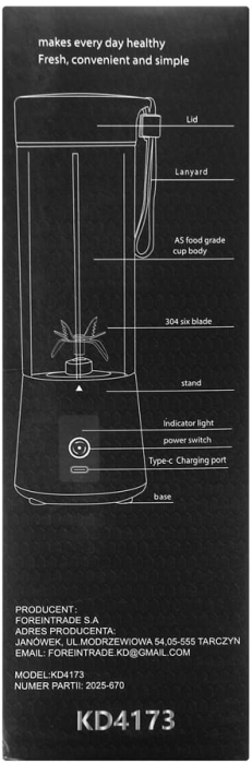 Blender portabil fara fir USB-C 400ML roz 2x3000mAh (KD4173) [10]
