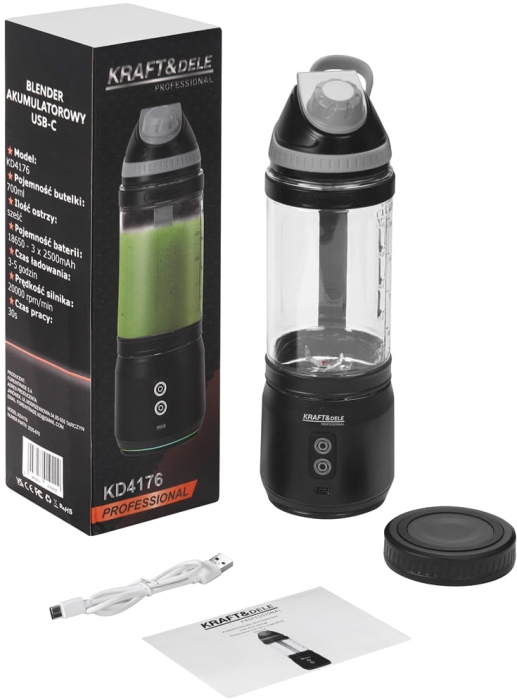 Blender portabil fara fir USB-C 700ML negru 2x2500mAh (KD4176) [3]