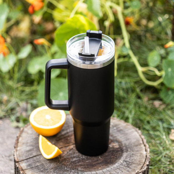 Cana termos 1100 ml din otel inoxidabil cu pai si capac rabatabil pentru bauturi (KB-7942) [12]