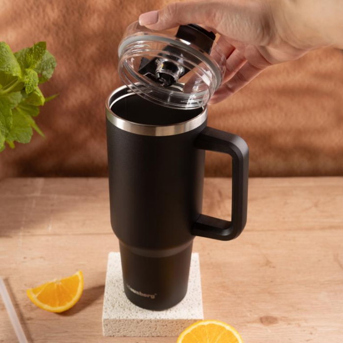 Cana termos 1100 ml din otel inoxidabil cu pai si capac rabatabil pentru bauturi (KB-7942) [5]