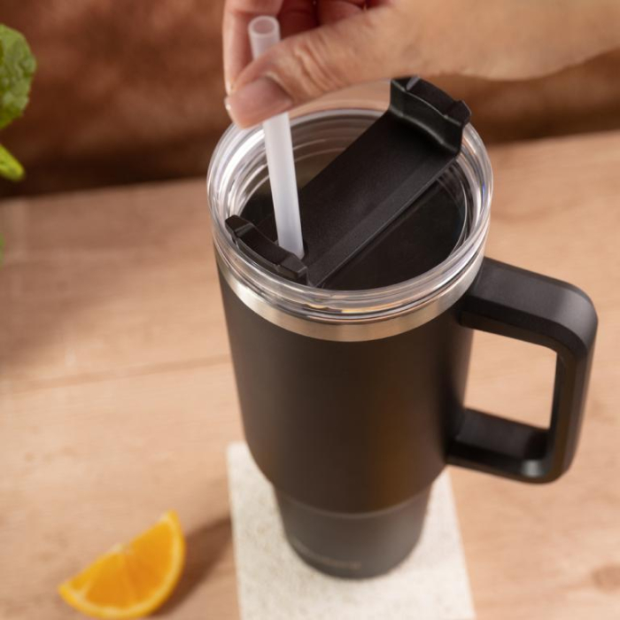 Cana termos 1100 ml din otel inoxidabil cu pai si capac rabatabil pentru bauturi (KB-7942) [6]