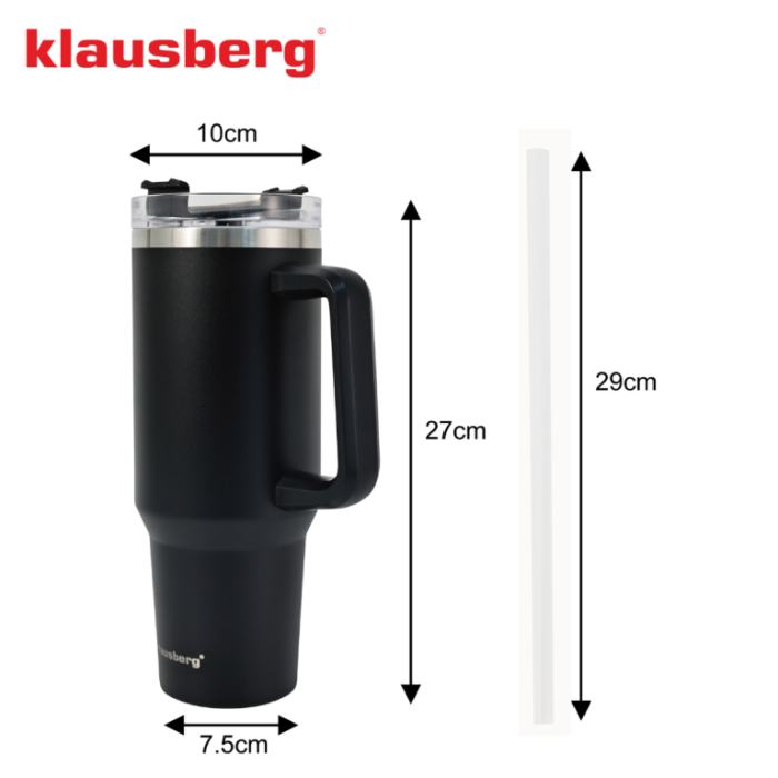 Cana termos 1100 ml din otel inoxidabil cu pai si capac rabatabil pentru bauturi (KB-7942) [4]