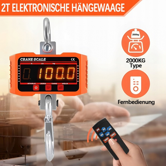 Cantar electronic portabil 2000kg tip macara digital cu carlig si telecomanda (RJT10112) [2]