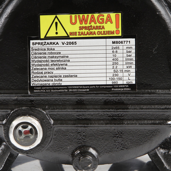 Cap compresor aer cu 2 cilindri pistoane pentru 2.2kW 50-150L 400Lmin (M806771) [9]