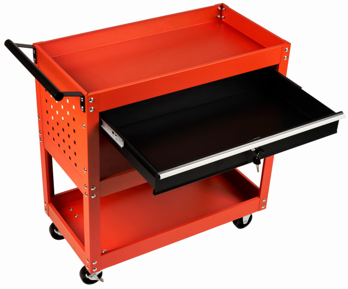 Carucior metalic scule atelier cu roti 3 rafturi cu sertar cu cheie (KD366) [10]