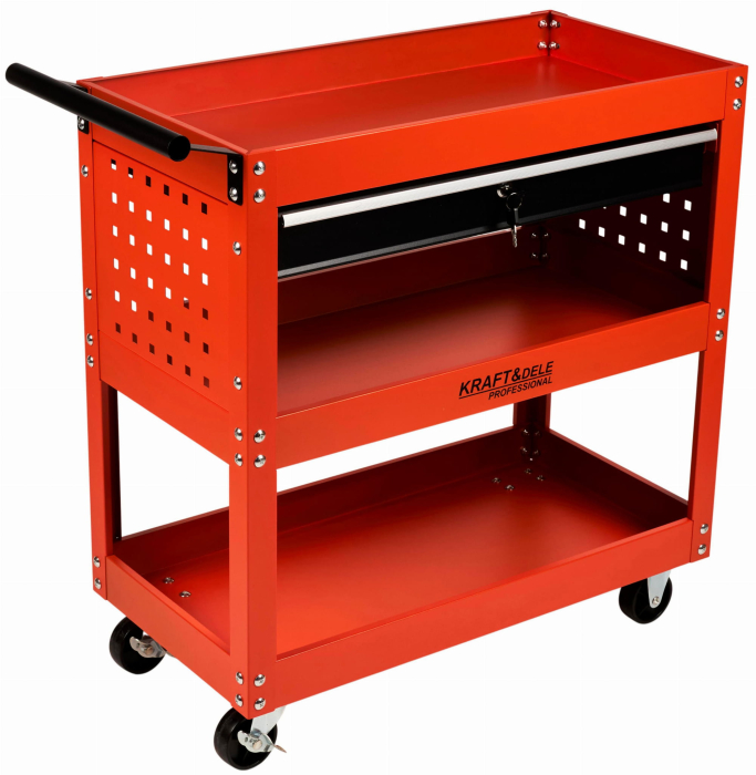 Carucior metalic scule atelier cu roti 3 rafturi cu sertar cu cheie (KD366) [7]
