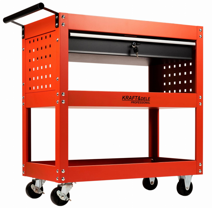 Carucior metalic scule atelier cu roti 3 rafturi cu sertar cu cheie (KD366) [9]