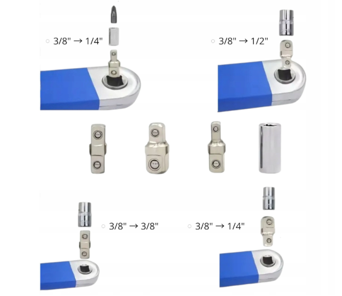 Cheie clichet extensibila 3/8" 38cm, set cu 3 adaptoare 1/4" si 1/2", din otel calit profesional (S11960) [4]