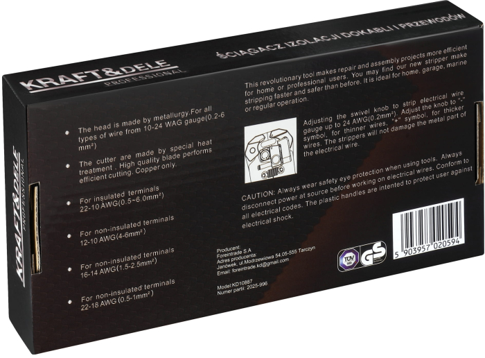 Cleste automat dezizolat cabluri 0.05-10mm2 cu limitator si taietor (KD10887) [15]