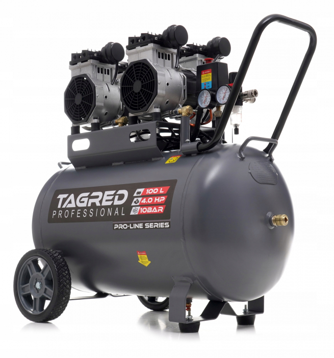 Compresor aer 100L 10BAR fara ulei silentios 580L/min 2X2000W 5.4HP (TA3387) [4]