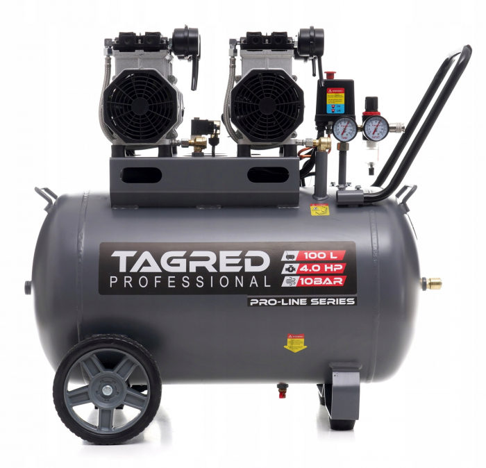 Compresor aer 100L 10BAR fara ulei silentios 580L/min 2X2000W 5.4HP (TA3387) [2]