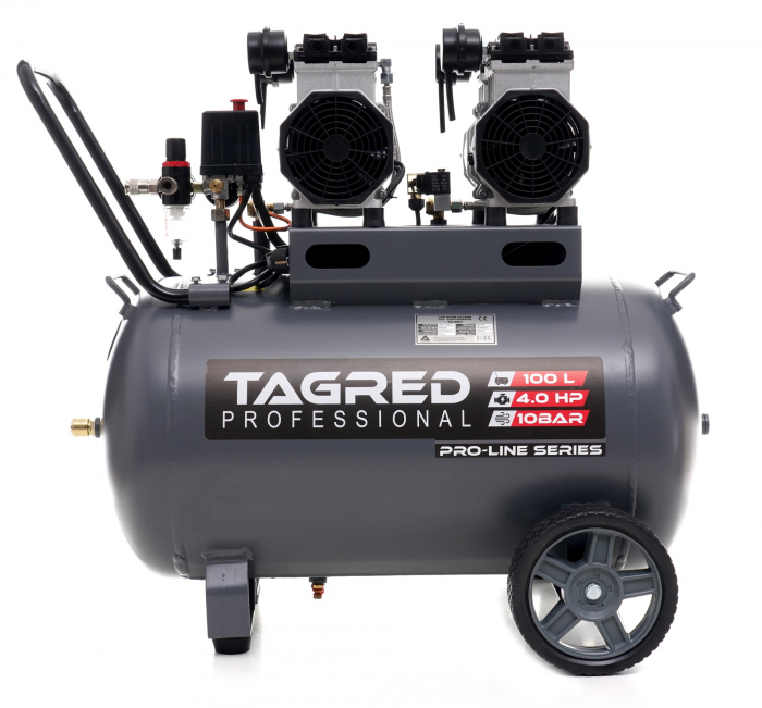 Compresor aer 100L 10BAR fara ulei silentios 580L/min 2X2000W 5.4HP (TA3387) [3]