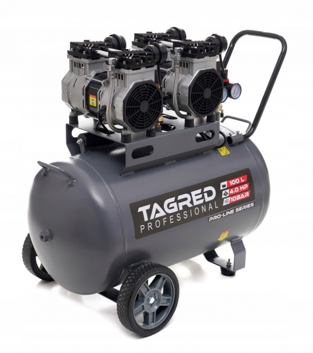 Compresor aer 100L 10BAR fara ulei silentios 580L/min 2X2000W 5.4HP (TA3387) [6]