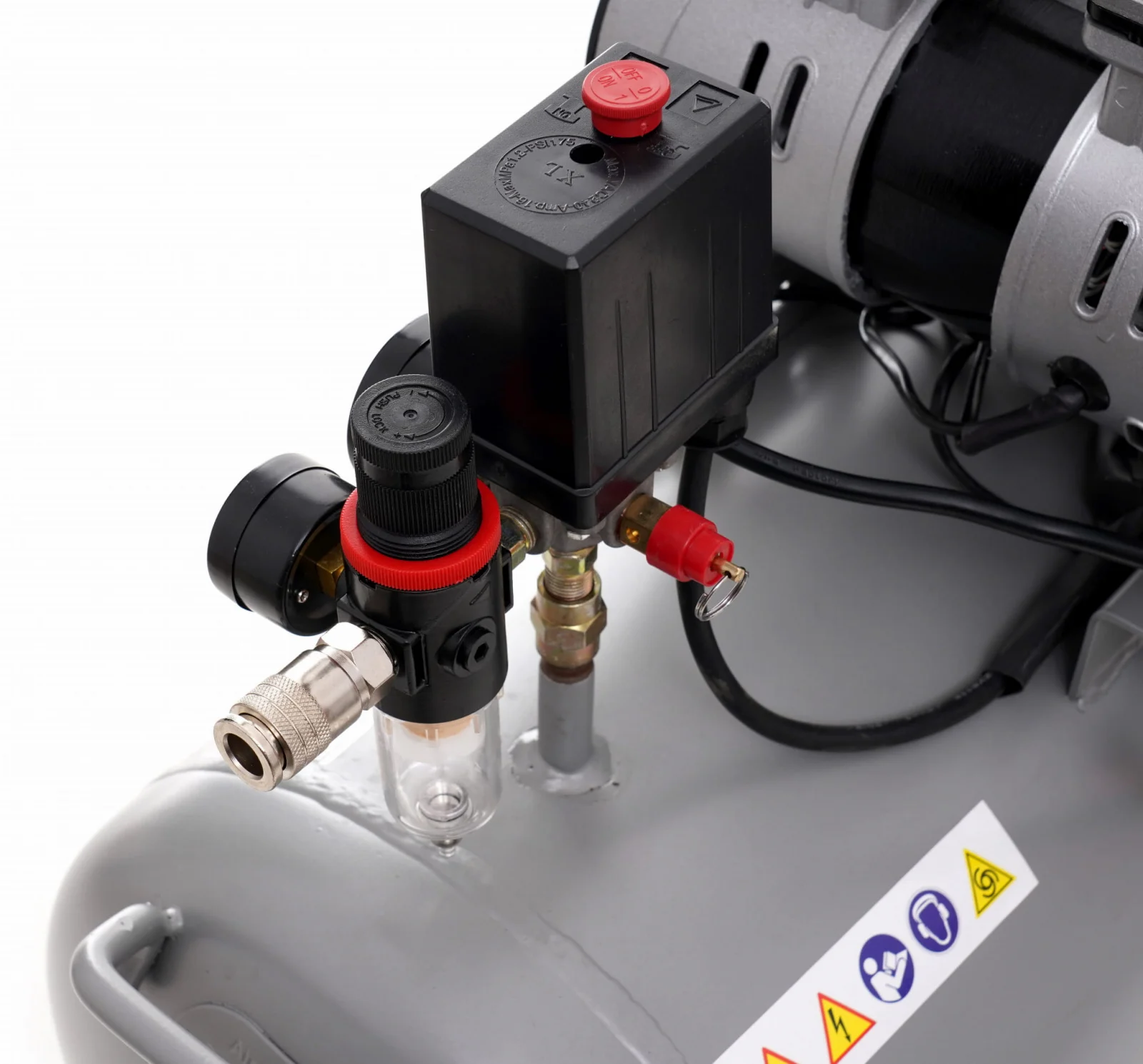 Compresor aer 100l fara ulei, silentios 3x1500w + furtun cauciuc pneumatic compresor aer 20m 20bar + masina aparat pneumatic tencuit pereti cu 8 duze (KD1397+KD1467+TA1472) [14]