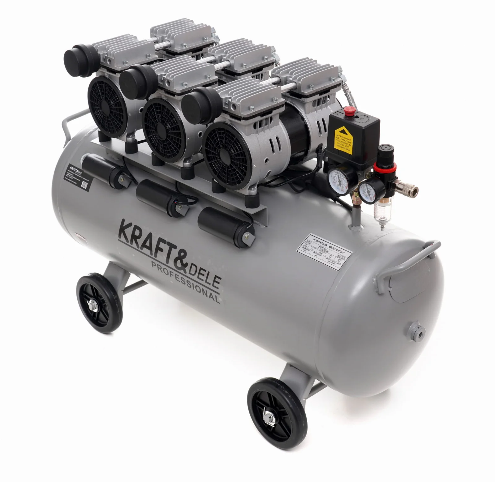 Compresor aer 100l fara ulei, silentios 3x1500w + furtun cauciuc pneumatic compresor aer 20m 20bar + masina aparat pneumatic tencuit pereti cu 8 duze (KD1397+KD1467+TA1472) [13]