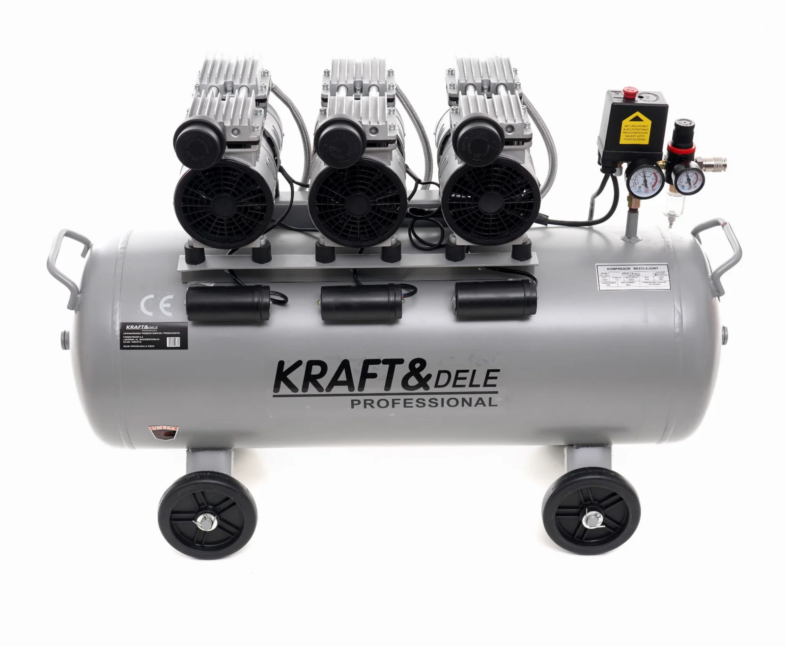 Compresor aer 100l fara ulei, silentios 3x1500w + furtun cauciuc pneumatic compresor aer 20m 20bar + masina aparat pneumatic tencuit pereti cu 8 duze (KD1397+KD1467+TA1472) [2]