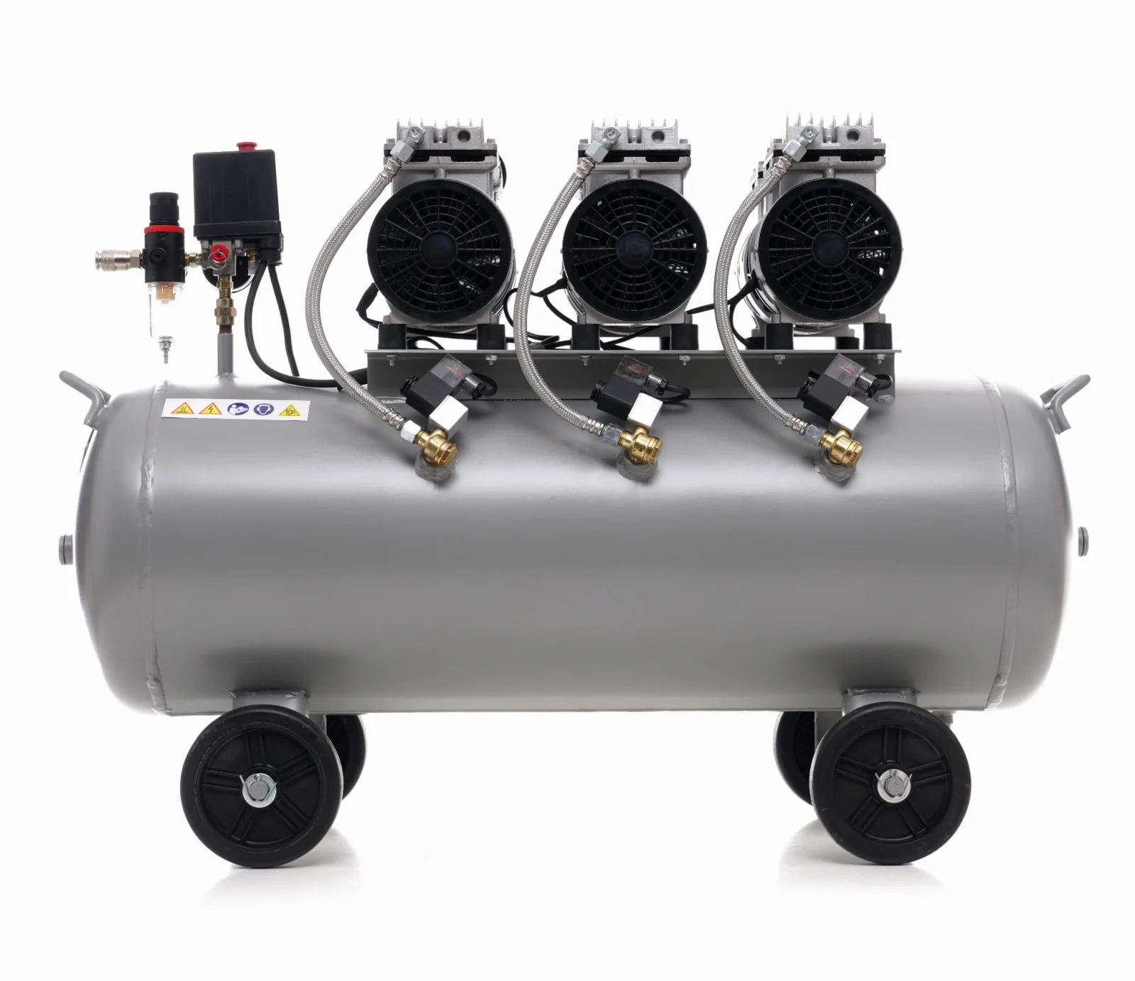 Compresor aer 100l fara ulei, silentios 3x1500w + furtun cauciuc pneumatic compresor aer 20m 20bar + masina aparat pneumatic tencuit pereti cu 8 duze (KD1397+KD1467+TA1472) [8]