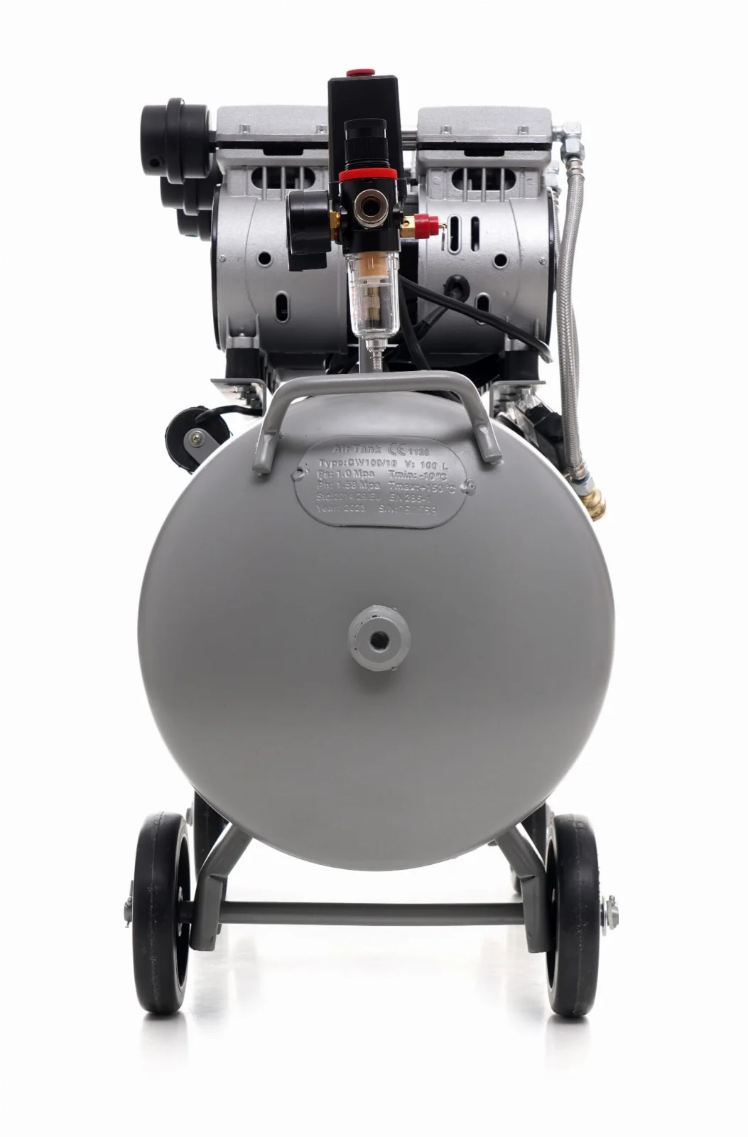 Compresor aer 100l fara ulei silentios 3x1500w  + furtun pneumatic aer 5x12mm 20m + pistol pneumatic tencuiala glet vopsea vas 5l (KD1397+KD673+V81281) [9]