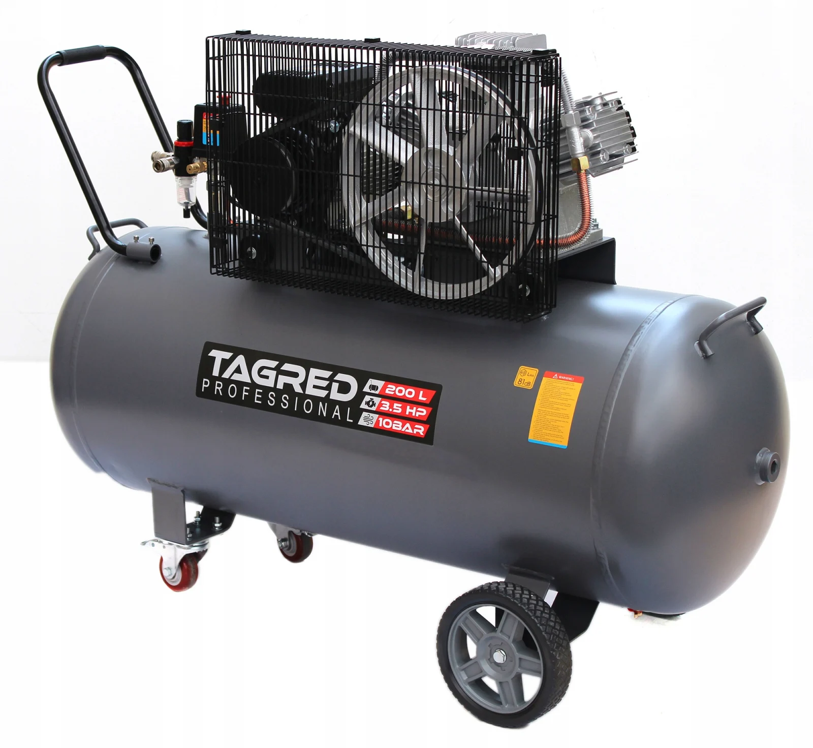 Compresor aer 200l 10bar fara ulei + furtun pneumatic aer 5x12mm 20m + pistol pneumatic tencuiala glet vopsea vas 5l 4-6-8mm (TA3395+KD673+V81281) [2]