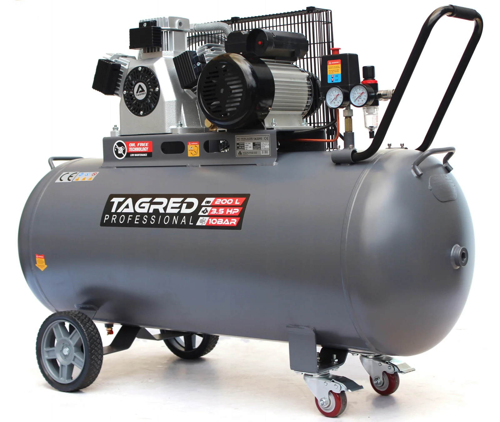 Compresor aer 200l 10bar fara ulei + furtun pneumatic aer 5x12mm 20m + pistol pneumatic tencuiala glet vopsea vas 5l 4-6-8mm (TA3395+KD673+V81281) [3]