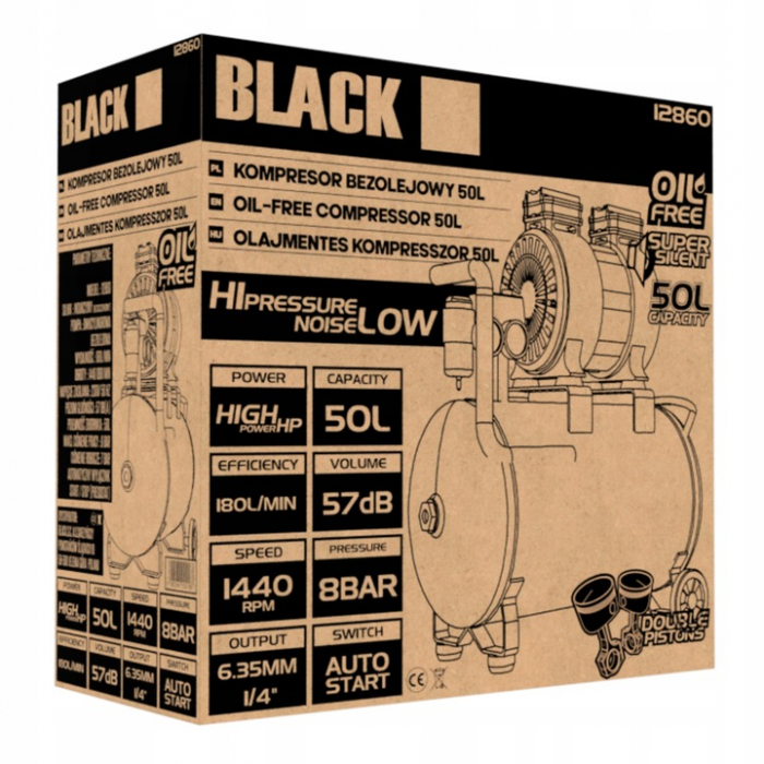 Compresor aer 50L 8BAR fara ulei 180Lmin 750W 1CP (12860) [7]