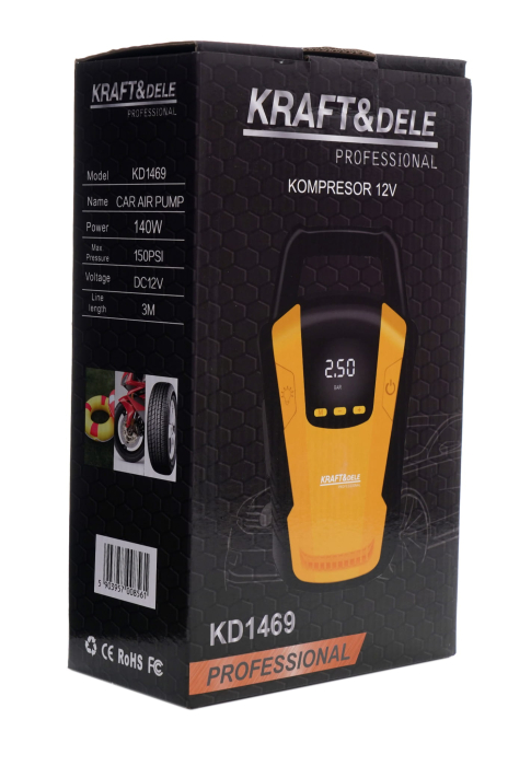 Compresor aer auto manometru digital lampa LED DC 12V 140W 35 Lmin + adaptoare (KD1469) [9]