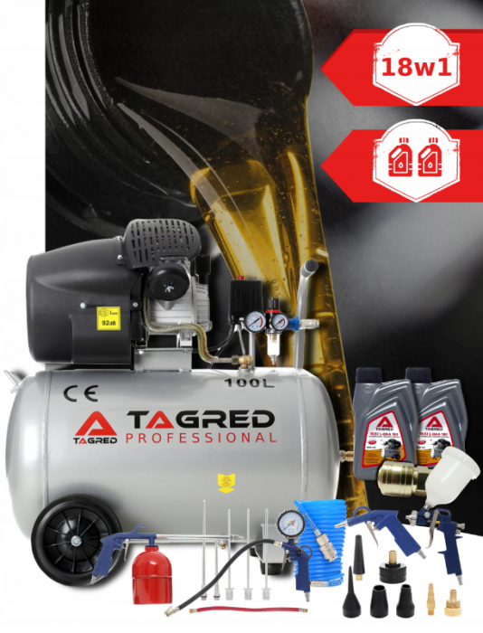 Compresor aer comprimat 100L 230V 3.5kw 530Lmin 8bar + kit scule (TA361+2X6093+TA0002+KD2100) [1]