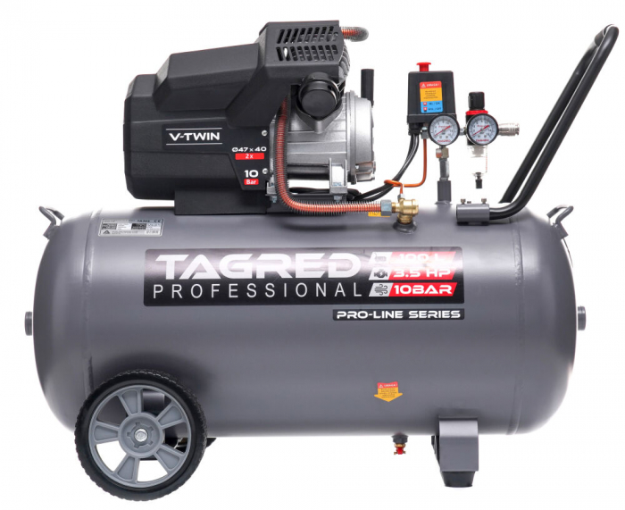 Compresor aer comprimat 100L 230V 3.5kw 640Lmin 10bar 2 pistoane (TA366) [2]