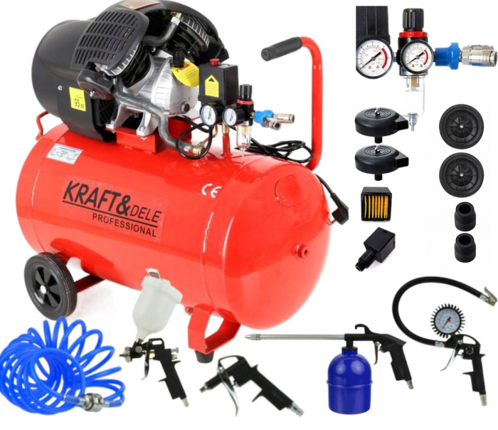 Compresor aer comprimat 100L 4CP 530L min 8bar + dezumidificator + kit scule pneumatice (KD1483+) [1]
