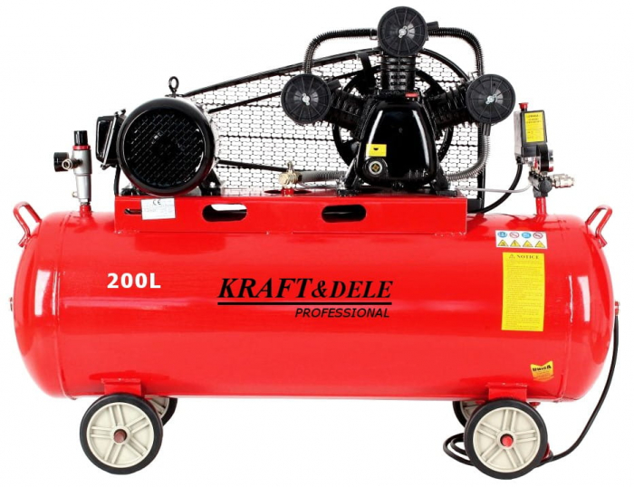 Compresor aer comprimat 200L 5.6CP 3 cilindri 660L min + regulator dezumidificator 380V trifazic (KD1474) [2]