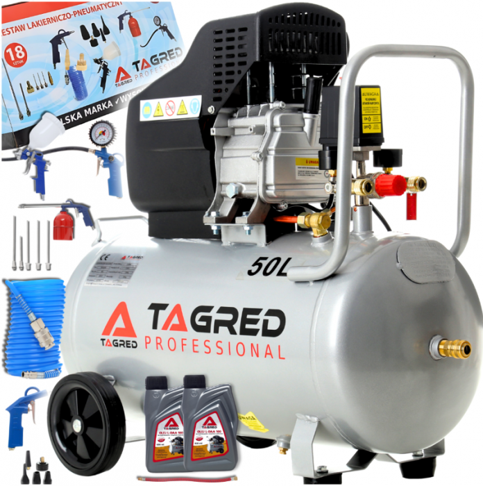 Compresor aer comprimat 50L 230V 2.8kw 300L min 8bar + kit scule (TA301N+2X6093+TA0002+KD2100) [1]