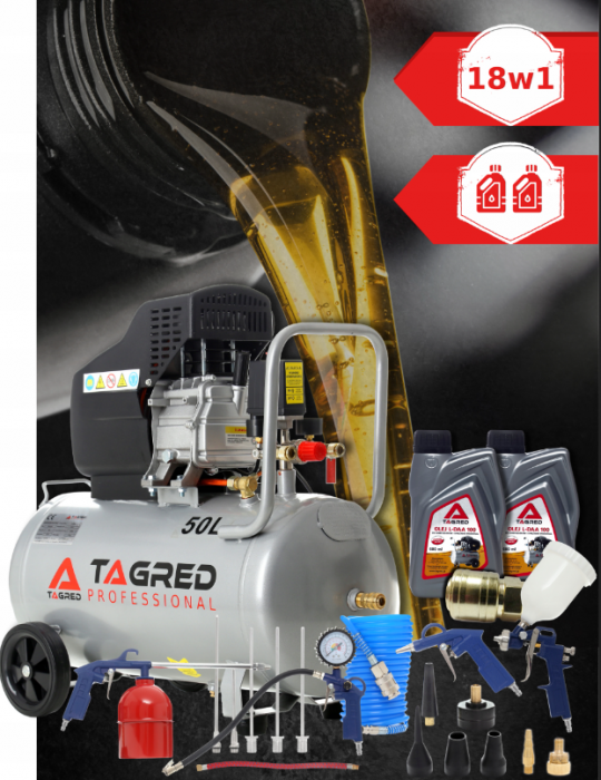Compresor aer comprimat 50L 230V 2.8kw 300L min 8bar + kit scule (TA301N+2X6093+TA0002+KD2100) [7]