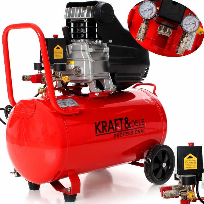 Compresor aer comprimat 50L 3.8CP 206L min 8bar + kit scule pneumatice (KD401/TA301N+) [12]