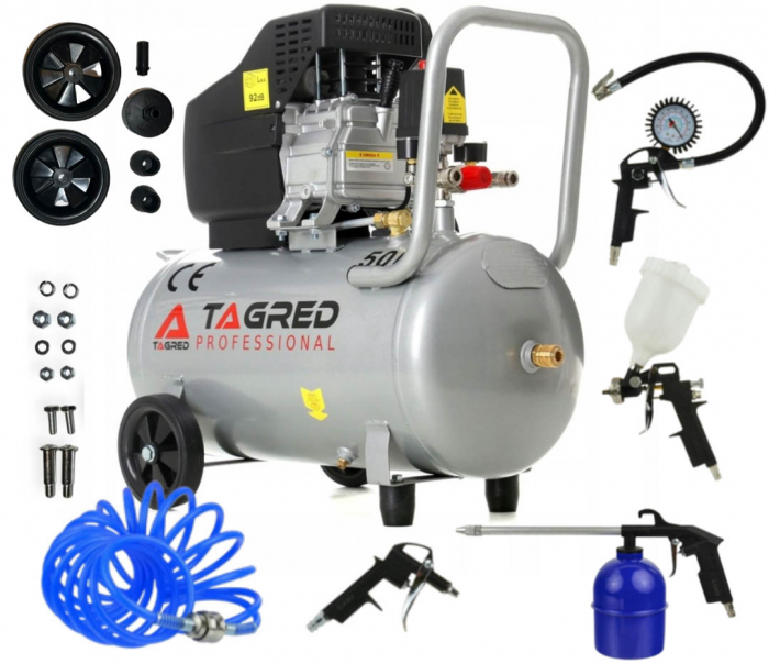 Compresor aer comprimat 50L 3.8CP 206L min 8bar + kit scule pneumatice (KD401/TA301N+) [2]
